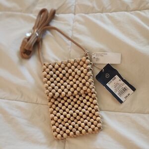 Beaded Tan Mini Crossbody Bag